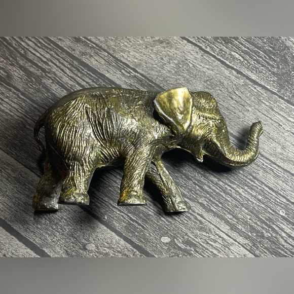 Vintage Cast Metal Black Gold Bronze Elephant Trunk Up Signed by Artist M - Picture 4 of 13